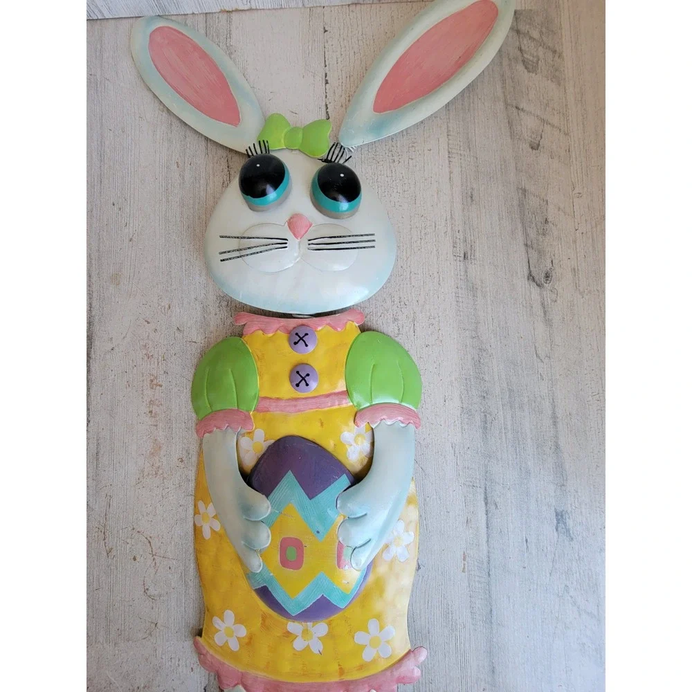 Easter large metal rabbit egg bunny girl lawn unique home bow spring floral